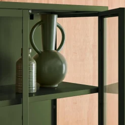 Sideboard, steel and tempered glass china cabinet with 2 doors
