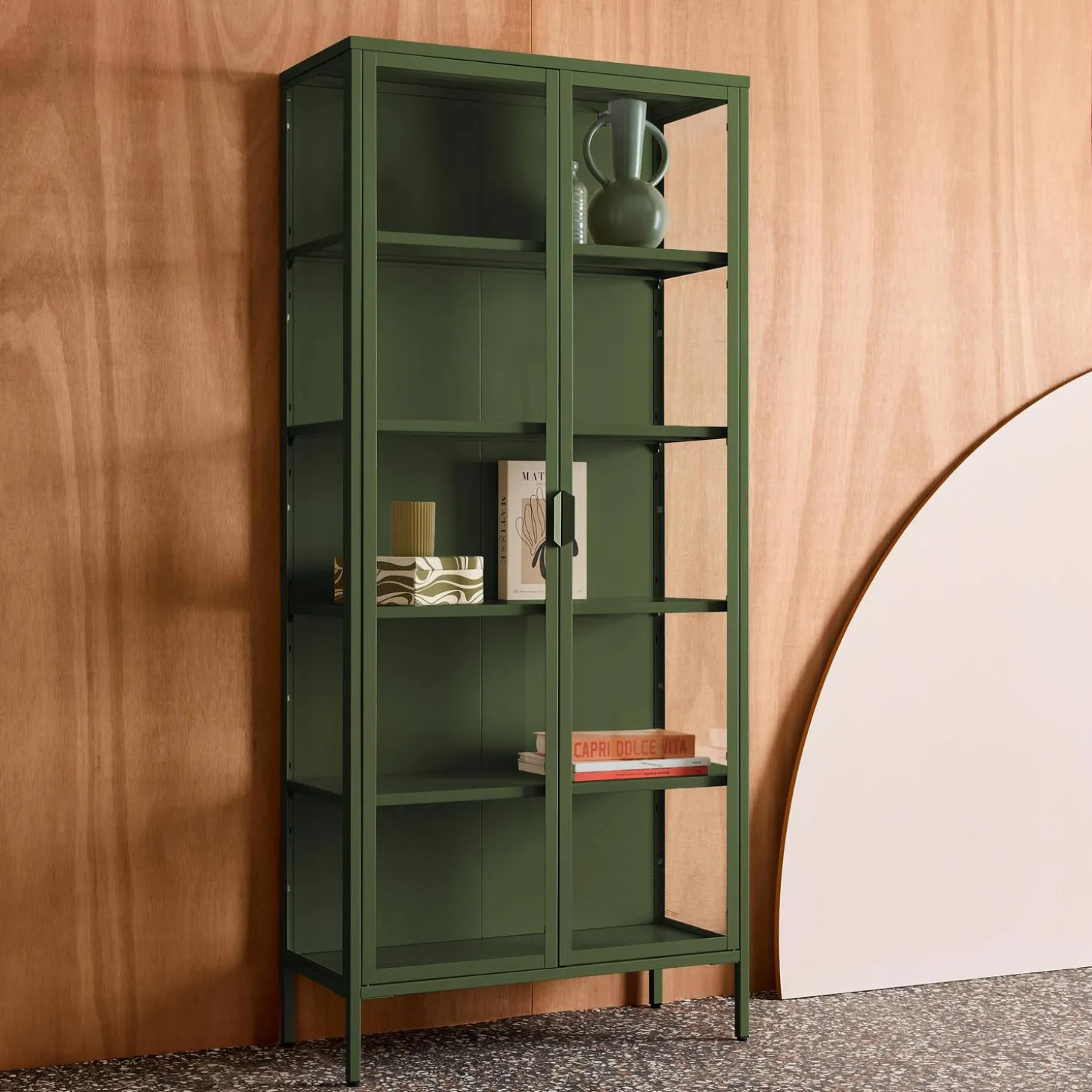 Sideboard, steel and tempered glass china cabinet with 2 doors