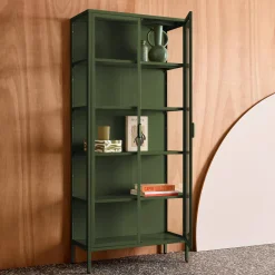 Sideboard, steel and tempered glass china cabinet with 2 doors
