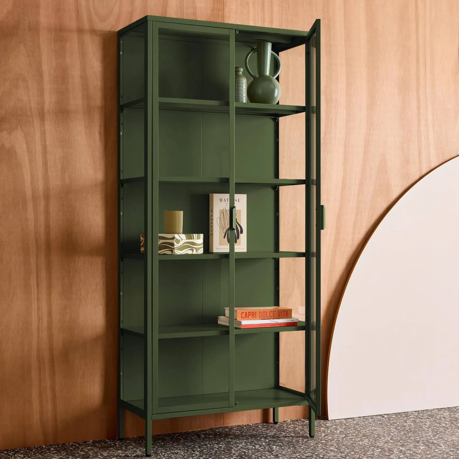 Sideboard, steel and tempered glass china cabinet with 2 doors