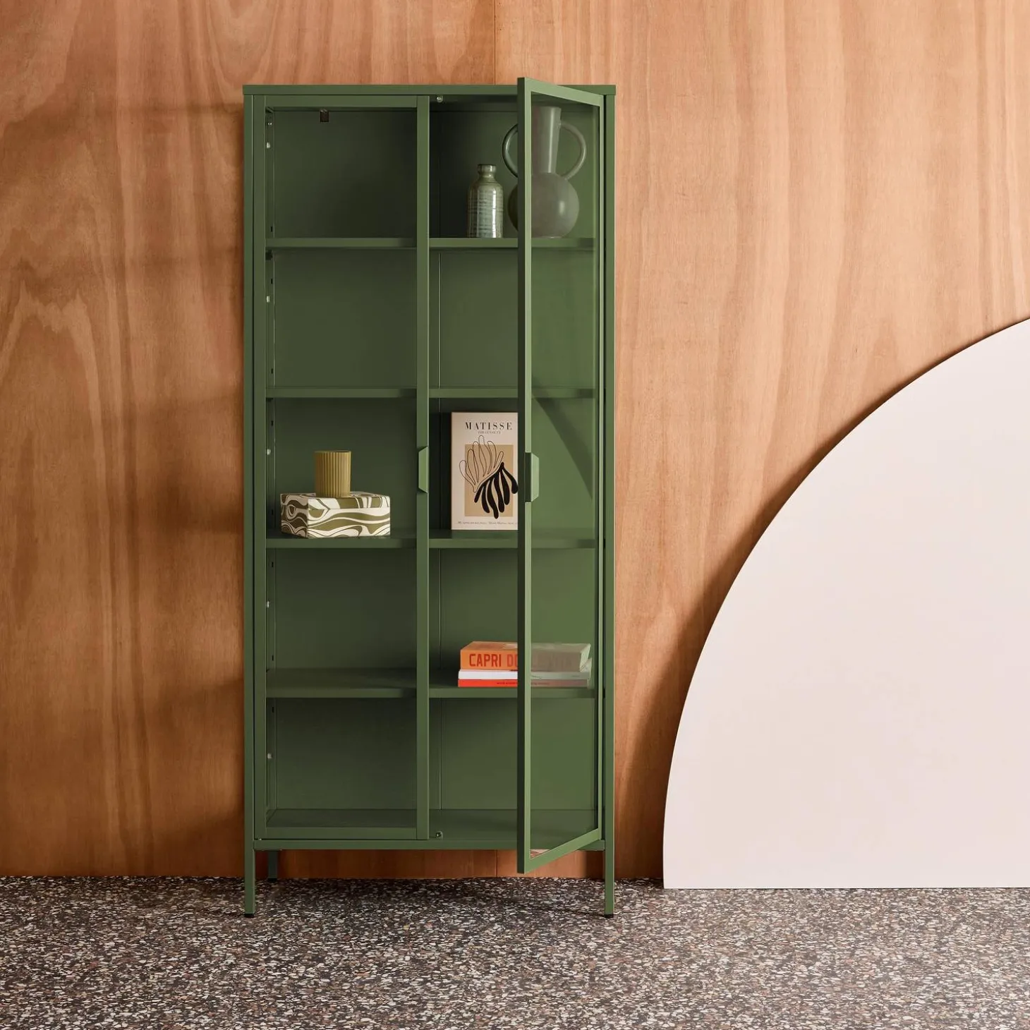 Sideboard, steel and tempered glass china cabinet with 2 doors