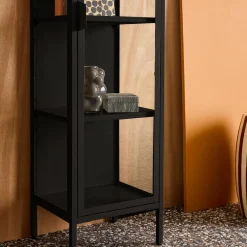Sideboard, steel and tempered glass display cabinet with 1 door