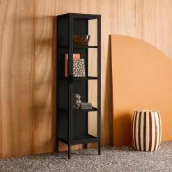 Sideboard, steel and tempered glass display cabinet with 1 door