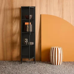 Sideboard, steel and tempered glass display cabinet with 1 door