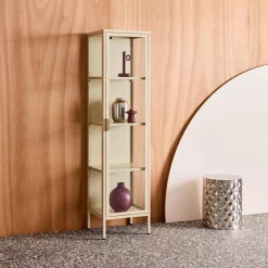 Sideboard, steel and tempered glass display cabinet with 1 door