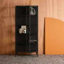 Sideboard, steel and tempered glass china cabinet with 2 doors