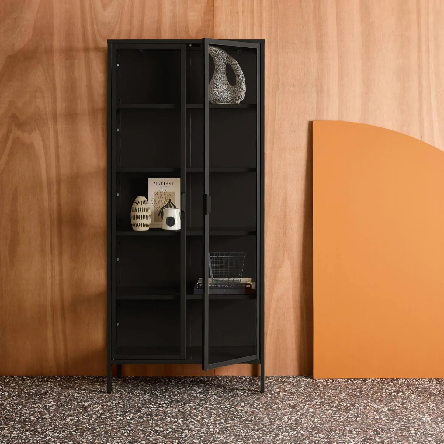 Sideboard, steel and tempered glass china cabinet with 2 doors