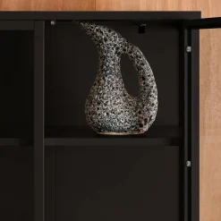 Sideboard, steel and tempered glass china cabinet with 2 doors