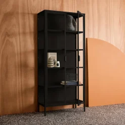 Sideboard, steel and tempered glass china cabinet with 2 doors