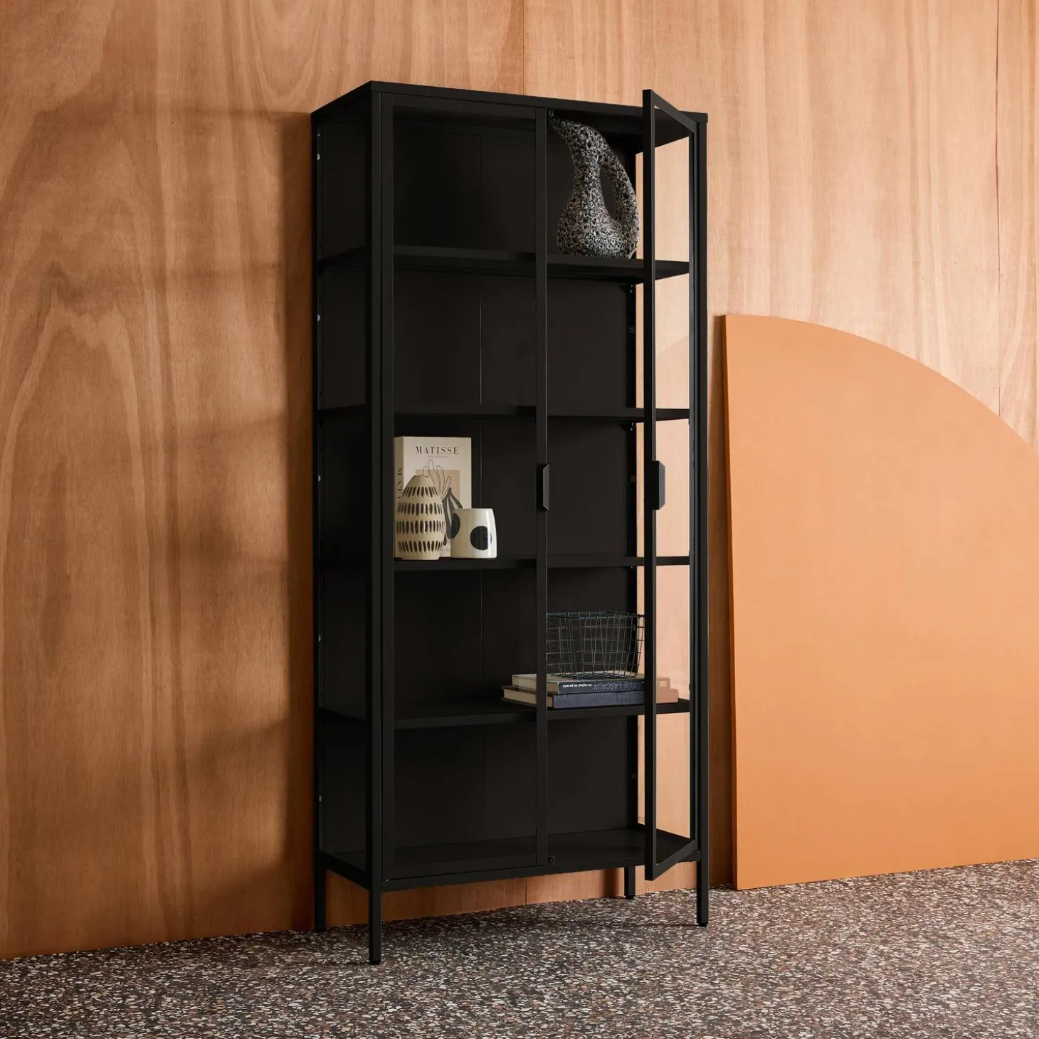 Sideboard, steel and tempered glass china cabinet with 2 doors
