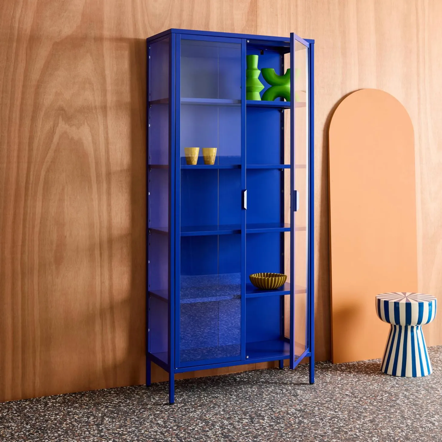 Sideboard, steel and tempered glass china cabinet with 2 doors
