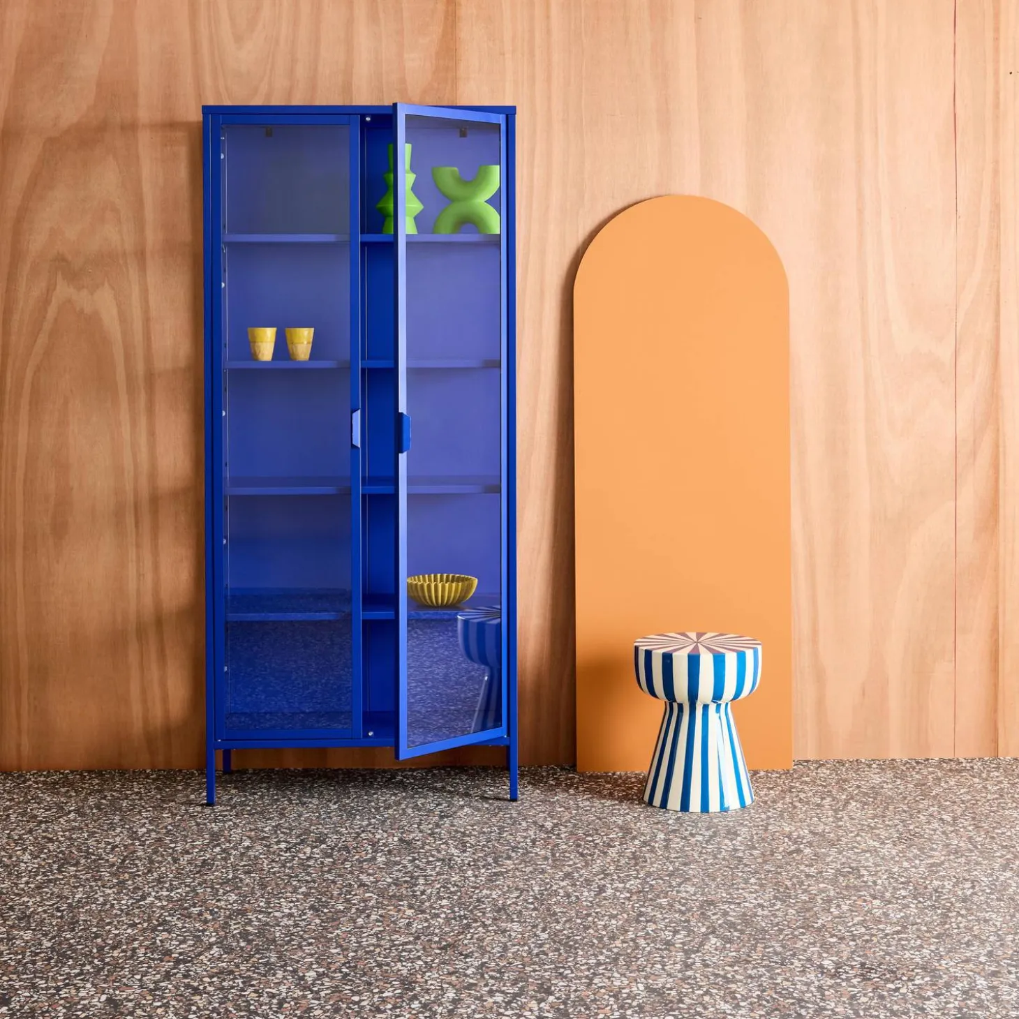 Sideboard, steel and tempered glass china cabinet with 2 doors