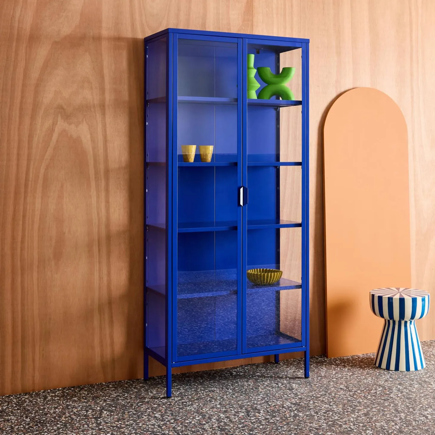 Sideboard, steel and tempered glass china cabinet with 2 doors