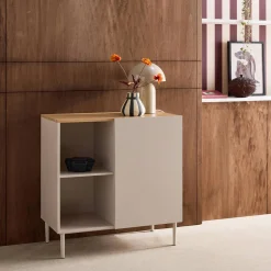 Sideboard storage unit metal with wood decor 1 door 80 cm