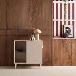 Sideboard storage unit metal with wood decor 1 door 80 cm