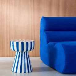 Side table, coffee table, bedside table, enamelled steel two-tone stripes