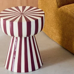 Side table, coffee table, bedside table, enamelled steel two-tone stripes
