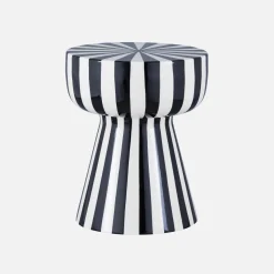 Side table, coffee table, bedside table, enamelled steel two-tone stripes