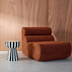 Side table, coffee table, bedside table, enamelled steel two-tone stripes