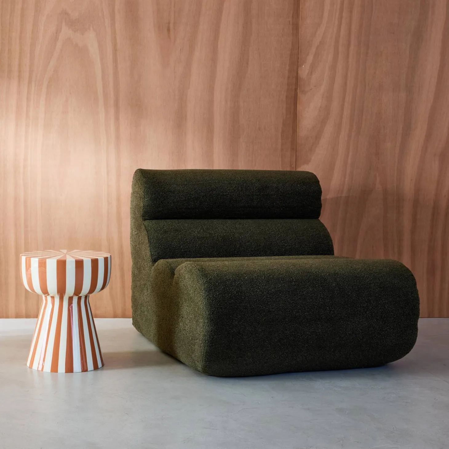 Side table, coffee table, bedside table, enamelled steel two-tone stripes