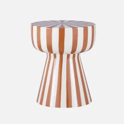 Side table, coffee table, bedside table, enamelled steel two-tone stripes