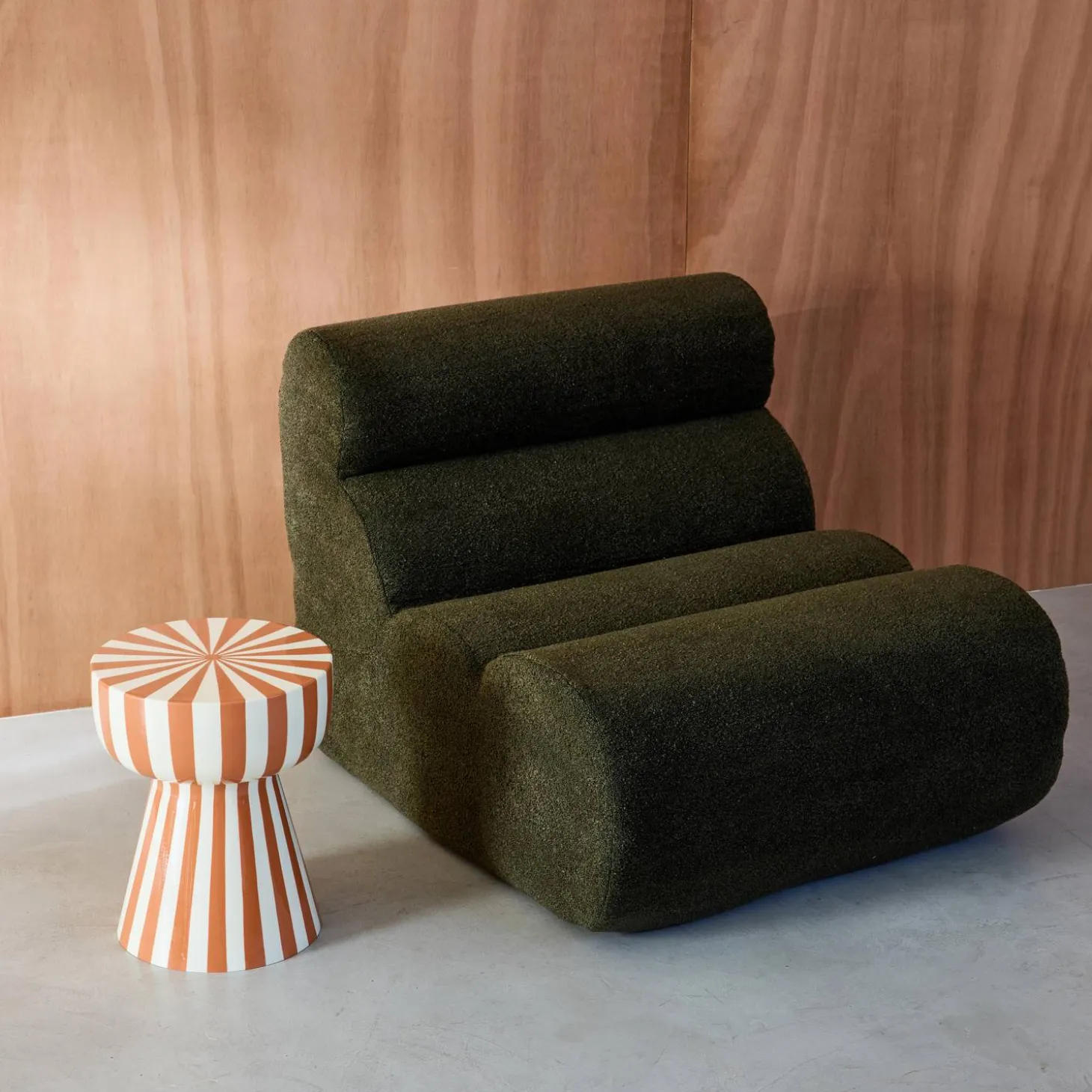 Side table, coffee table, bedside table, enamelled steel two-tone stripes