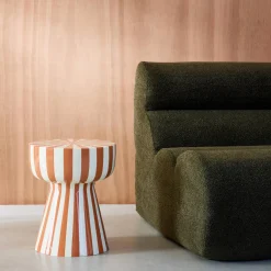 Side table, coffee table, bedside table, enamelled steel two-tone stripes
