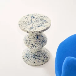 Side table, end table, bedside table, enamelled steel with speckled pattern, Ø33 x H 47cm