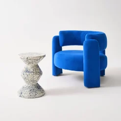 Side table, end table, bedside table, enamelled steel with speckled pattern, Ø33 x H 47cm