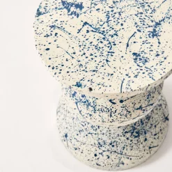 Side table, end table, bedside table, enamelled steel with speckled pattern, Ø33 x H 47cm