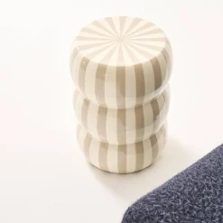 Side table, end table, bedside table enamelled steel with stripes Ø33x H 46cm