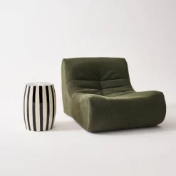 Side table, end table, bedside table in enameled steel, two-tone stripes Ø35 x H 46cm
