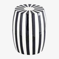 Side table, end table, bedside table in enameled steel, two-tone stripes Ø35 x H 46cm