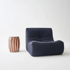 Side table, end table, bedside table in enameled steel, two-tone stripes Ø35 x H 46cm