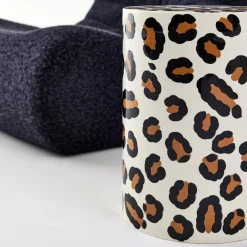 Side table, end table, bedside table in enameled steel, leopard pattern