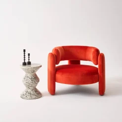 Side table, end table, bedside table, enamelled steel with speckled pattern, Ø33 x H 47cm