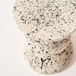 Side table, end table, bedside table, enamelled steel with speckled pattern, Ø33 x H 47cm