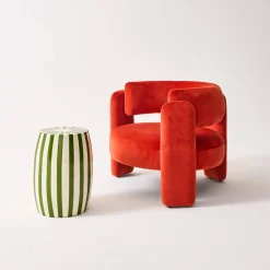 Side table, end table, bedside table in enameled steel, two-tone stripes Ø35 x H 46cm