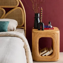 Side table or bedside table in natural rattan