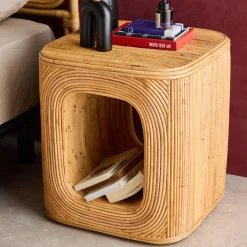 Side table or bedside table in natural rattan
