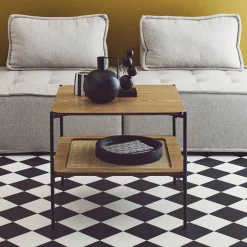 Square coffee table with wood effect and cane