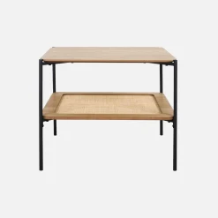 Square coffee table with wood effect and cane