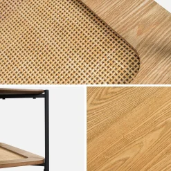 Square coffee table with wood effect and cane