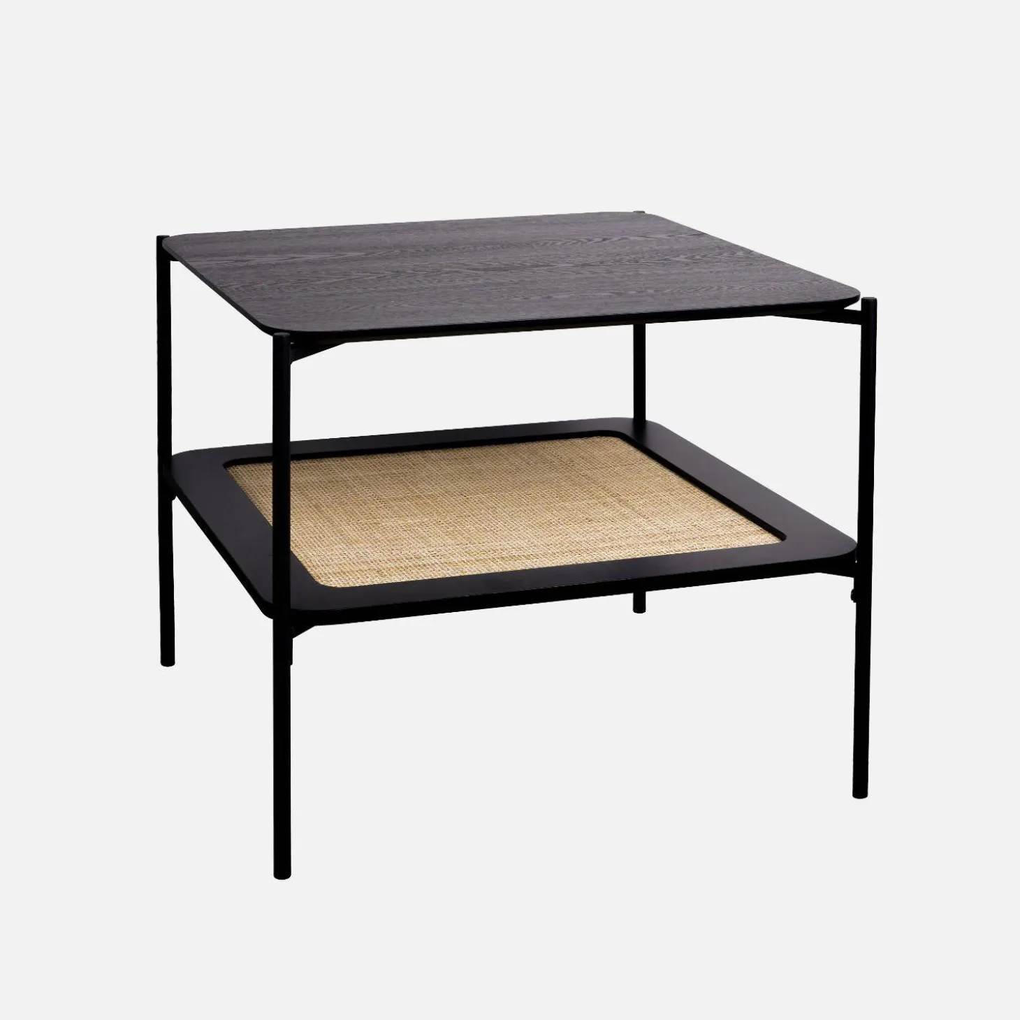 Square coffee table with wood effect and cane