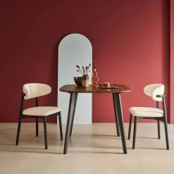 Square dining table wood effect black metal legs 4-seater