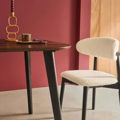 Square dining table wood effect black metal legs 4-seater