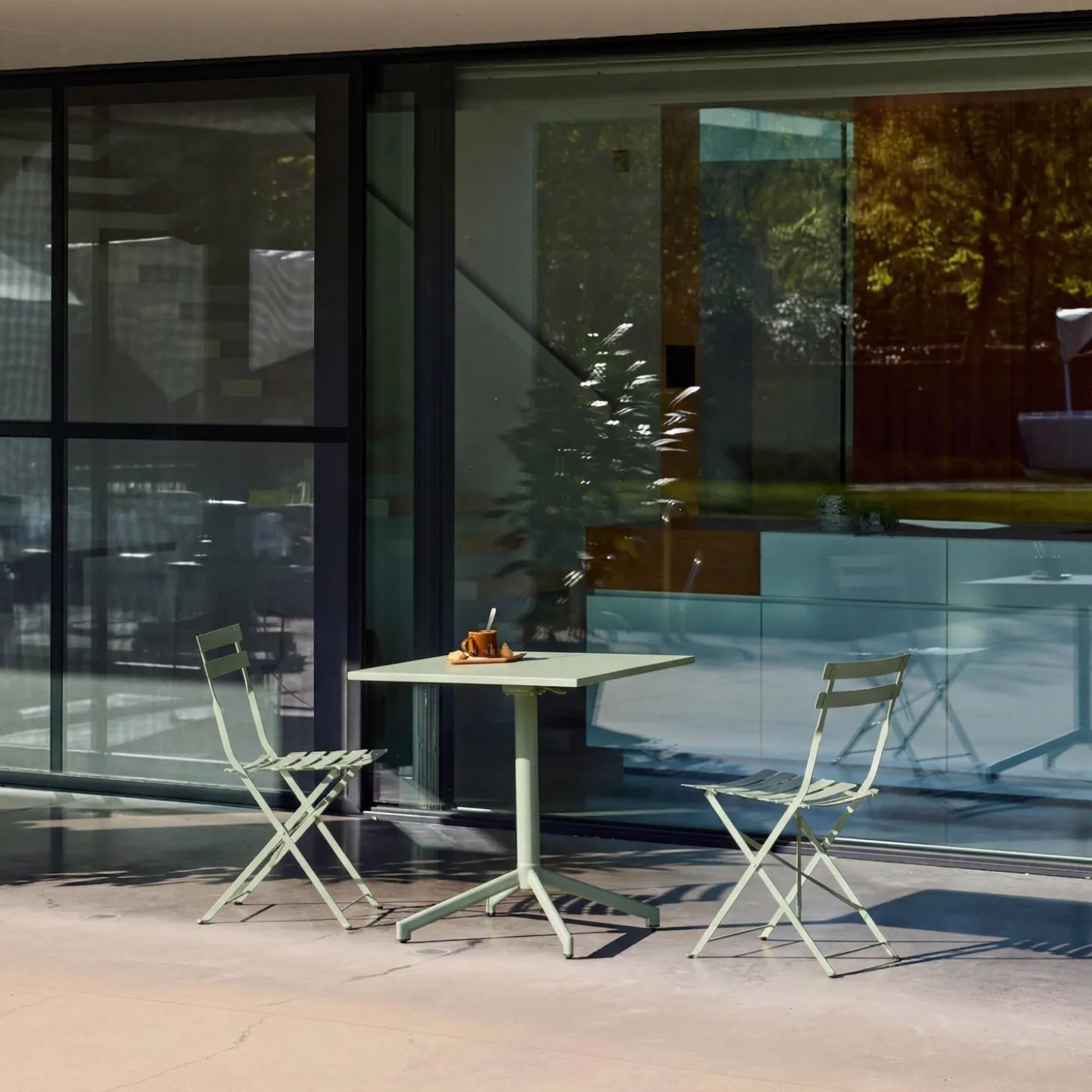 Square folding bistro garden table, steel seats 2