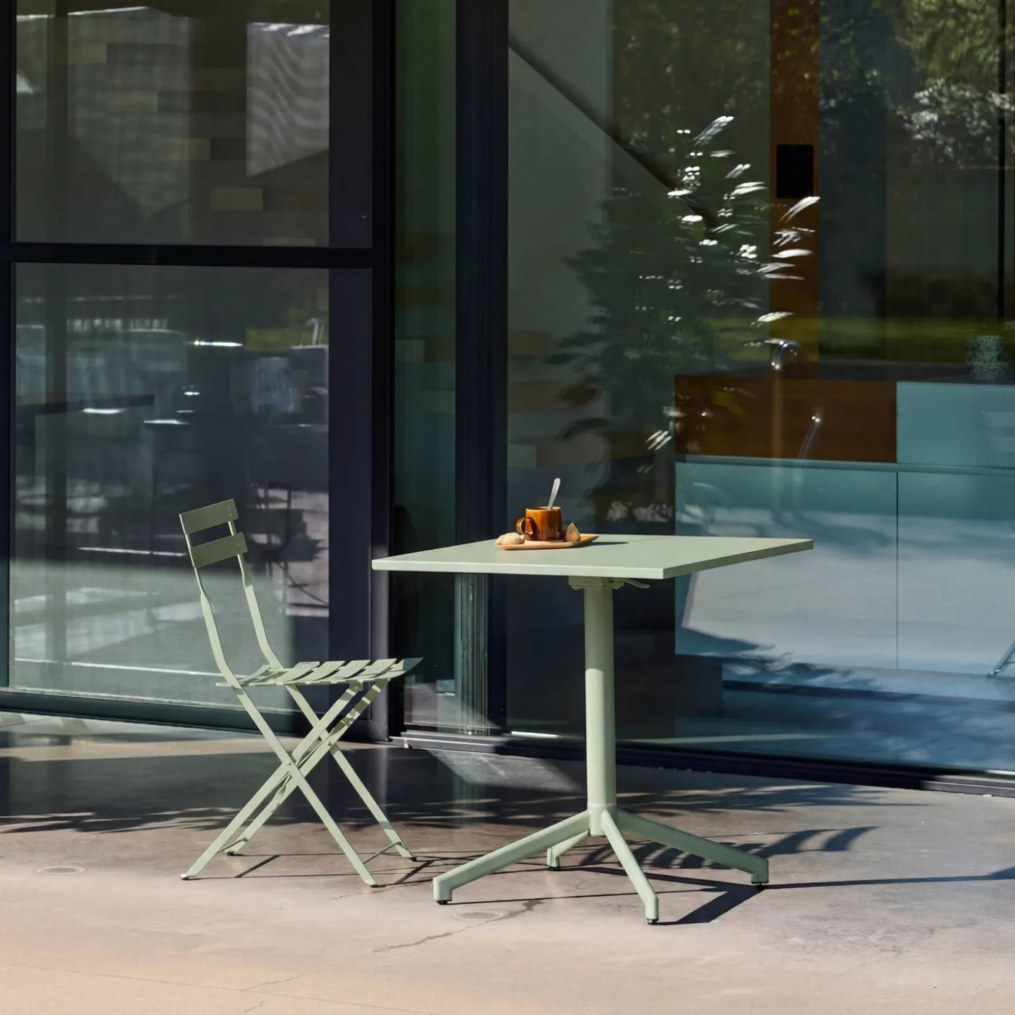 Square folding bistro garden table, steel seats 2