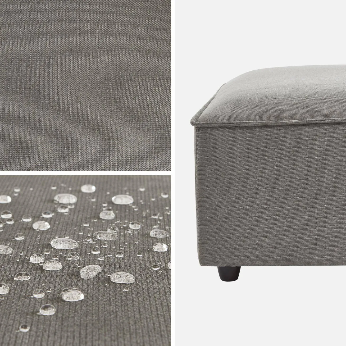 Square pouffe in water-repellent fabric for sofa