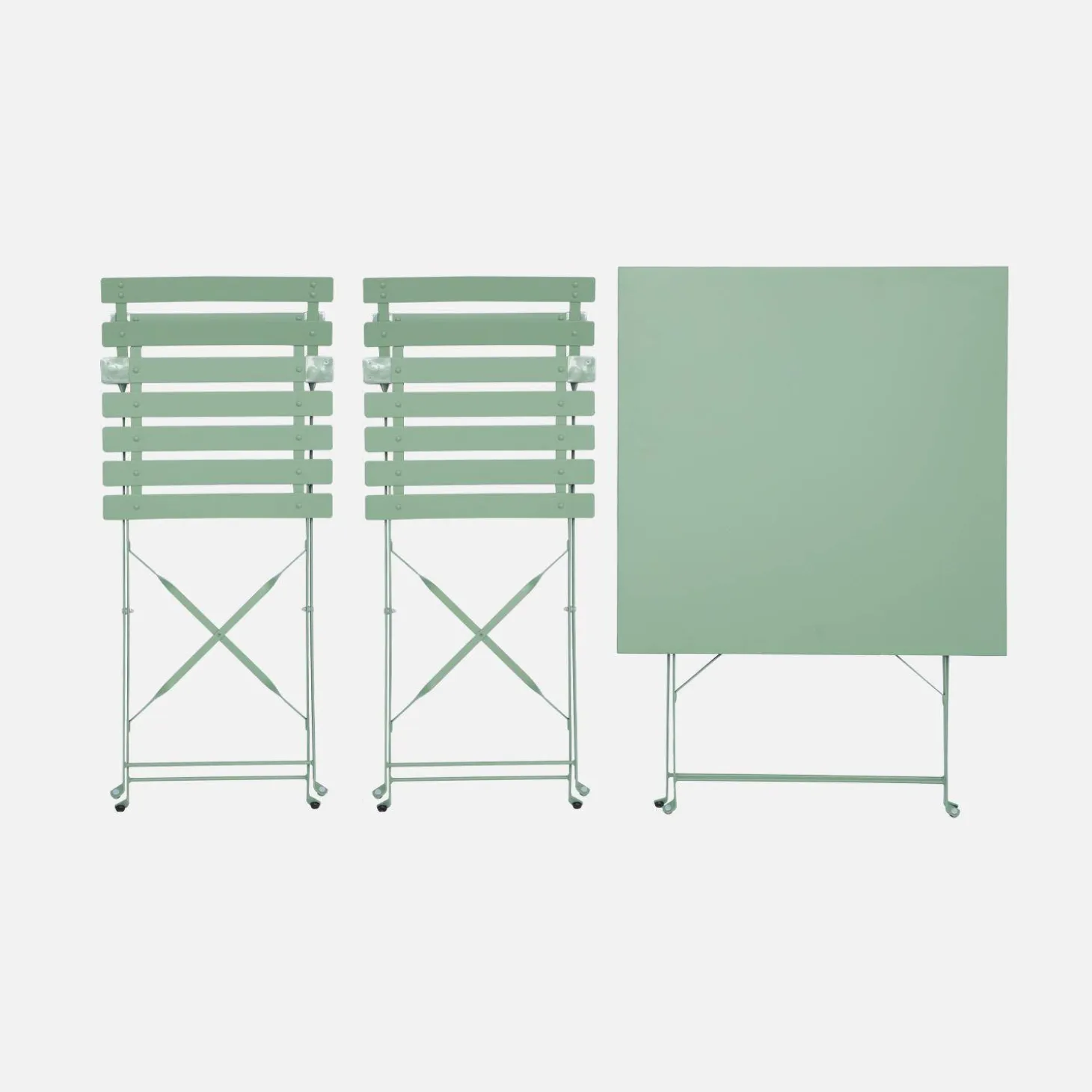 Square 2-seater folding metal bistro garden table with 2 chairs